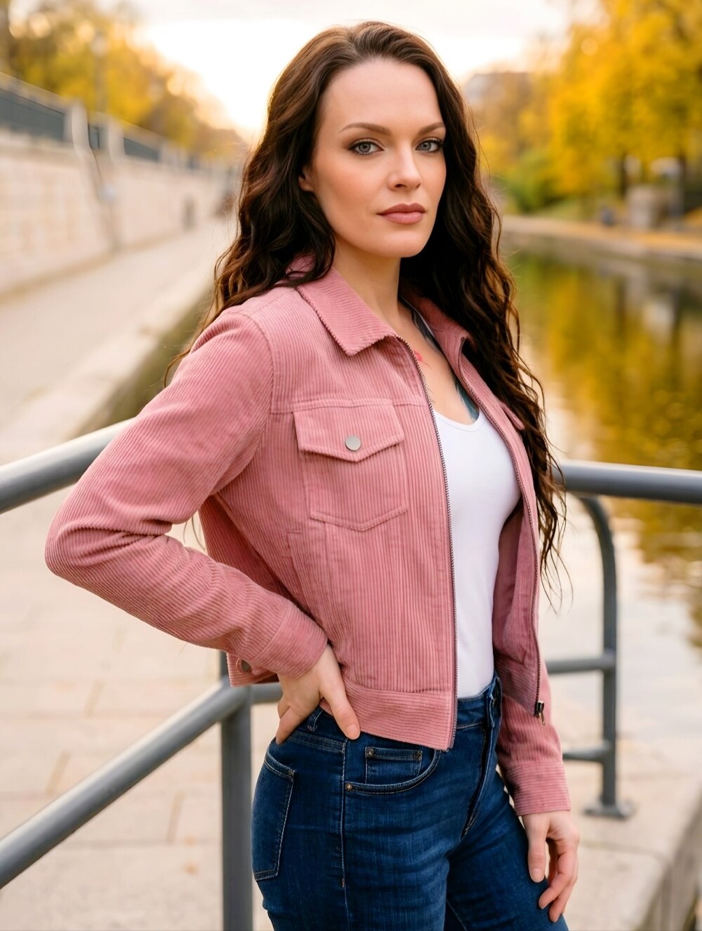 Newbury Kustom ✦ Pink Corduroy Jacket ✦ Lined Zip-Front Snap Pockets Adjustable